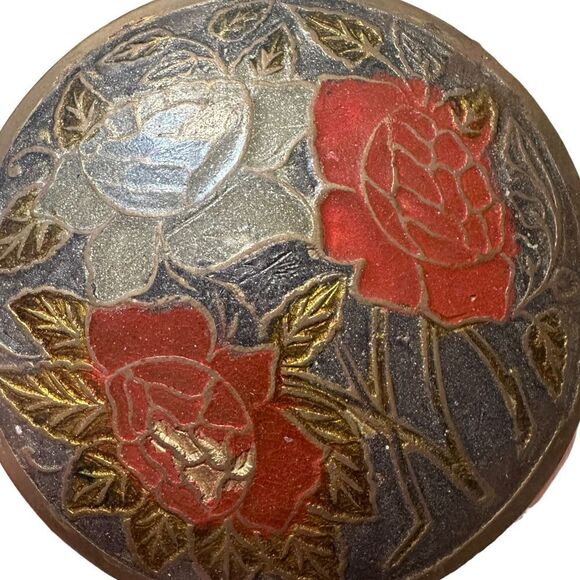 Vintage Brass Enamel Cloisonne Floral Trinket Dish - Picture 4 of 4